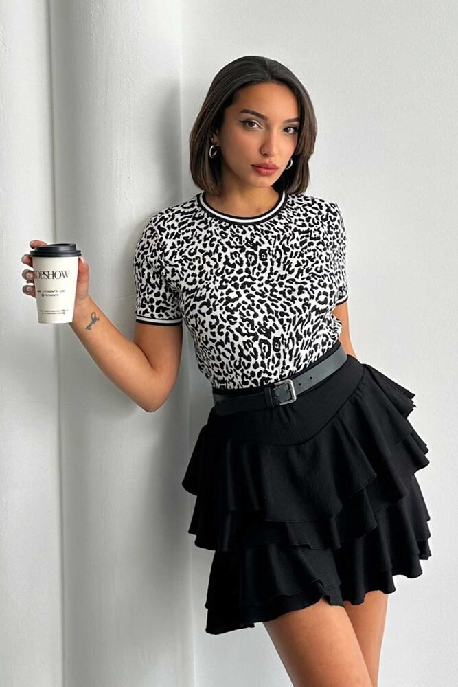 Topshow Beyaz Leopar Leopar Baskılı Toptan T Shirt