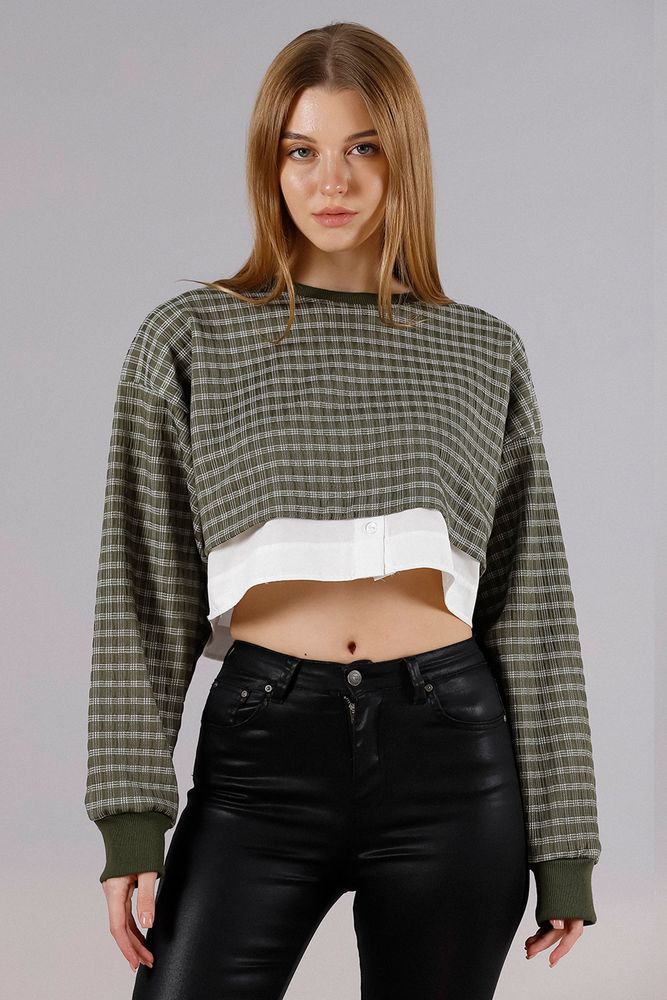 Crop Toptan Bluz - Haki | TOPSHOW