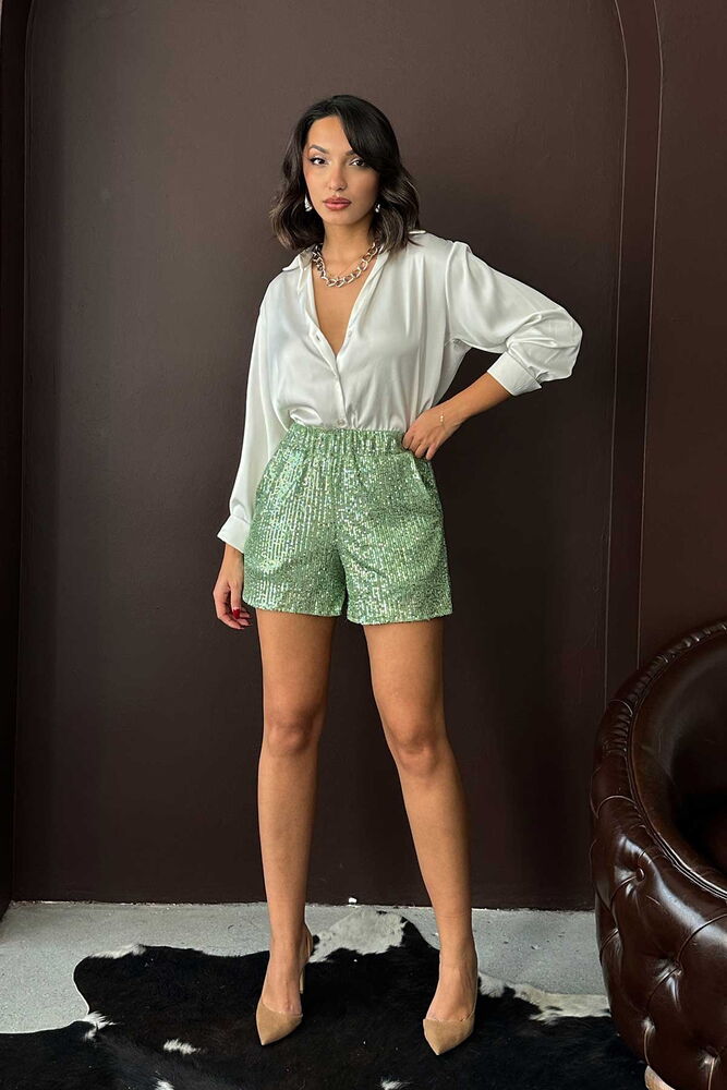 Topshow Taş  Pullu Toptan Abiye Şort - Açık haki