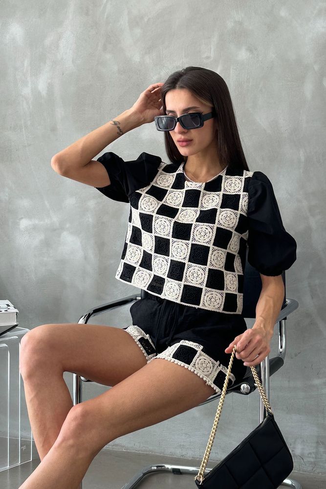 Topshow Siyah Dantel Detaylı Toptan Bluz