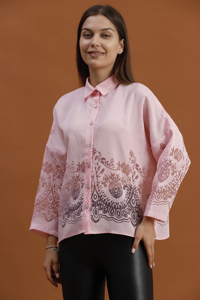 Topshow Pembe Dantel Detaylı Toptan Gömlek