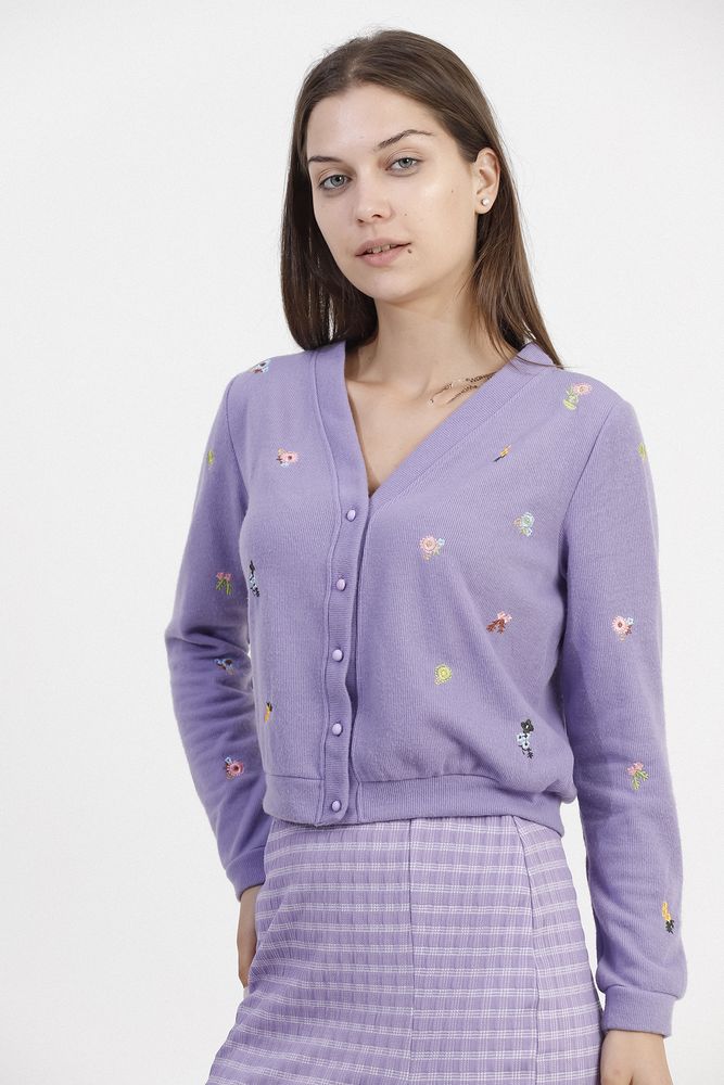 Topshow Lila Nakış Detaylı Toptan Hırka
