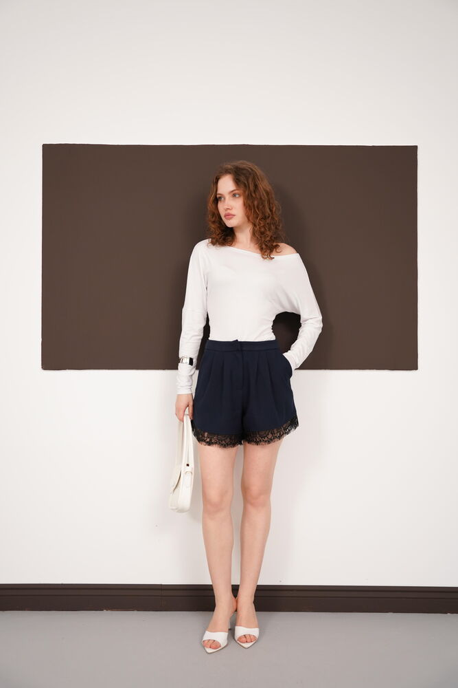 Dantel Detaylı Toptan Şort - Lacivert | D2995 - Topshow