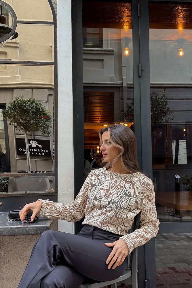 Topshow Dantel Detaylı Şönil Toptan Bluz