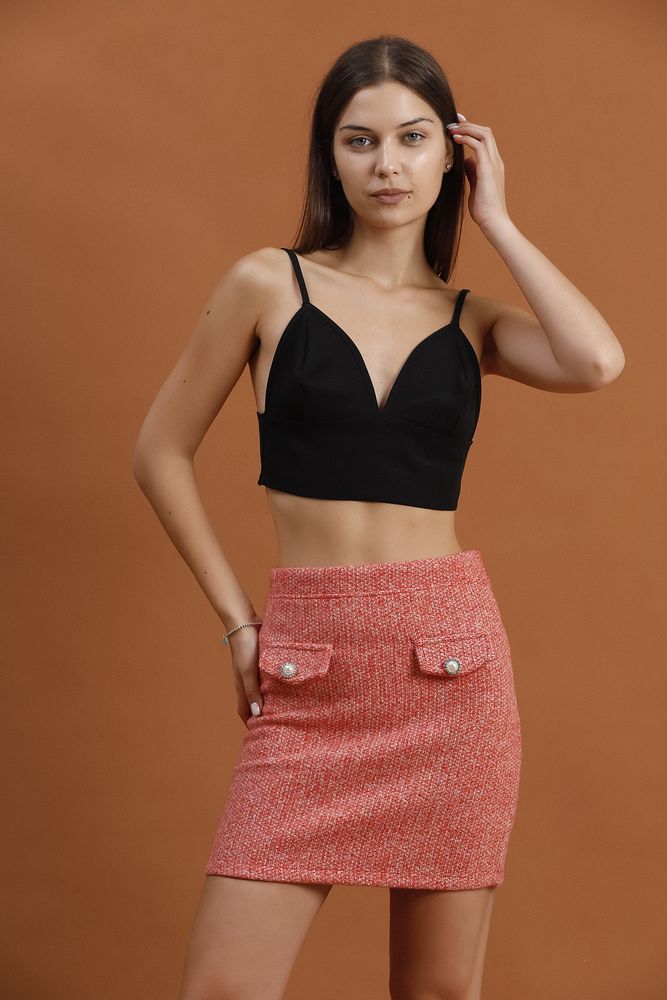 Topshow Oranj Cep Detaylı Mini Toptan Etek