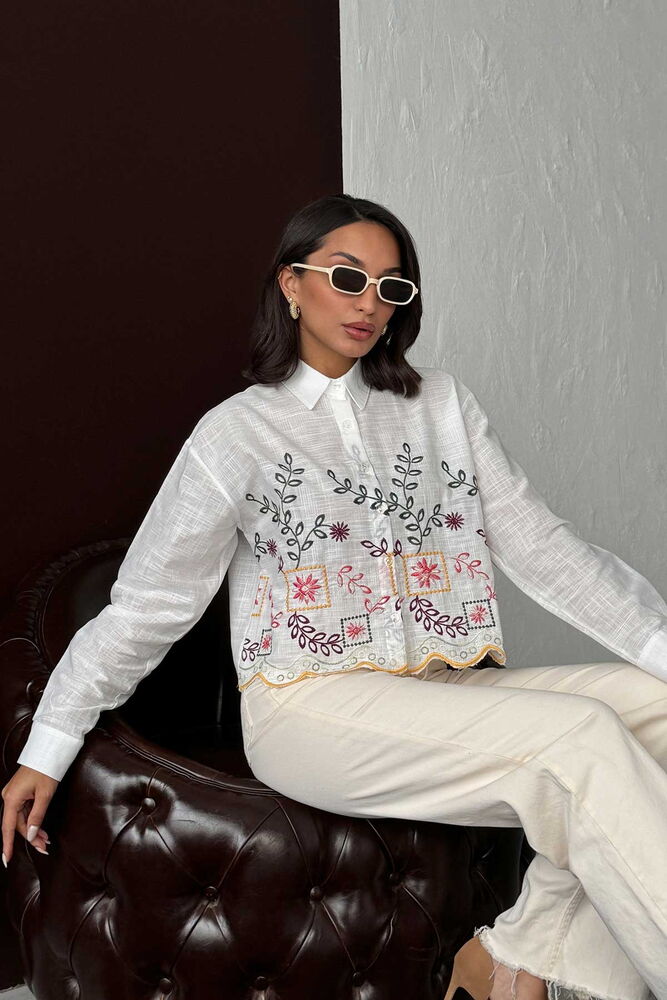 Toptan Nakışlı Kadın Gömlek – Boho, Şık - SARI DSN2