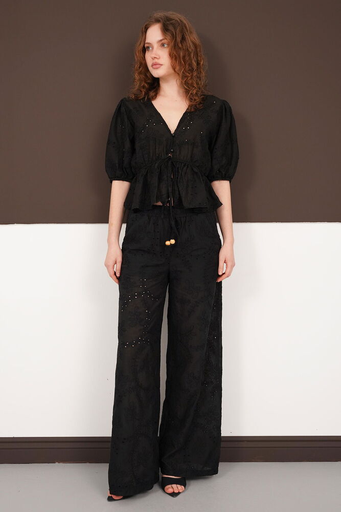 Nakışlı Toptan Pantolon - Siyah | D2876 - Topshow