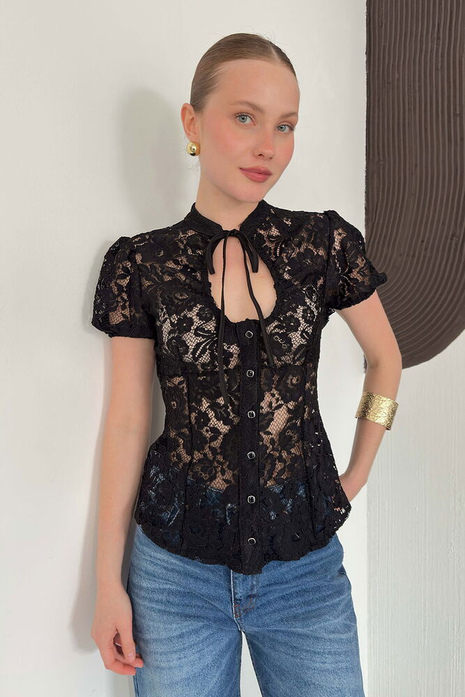 D 3039 DANTELLİ BLUZ - SİYAH