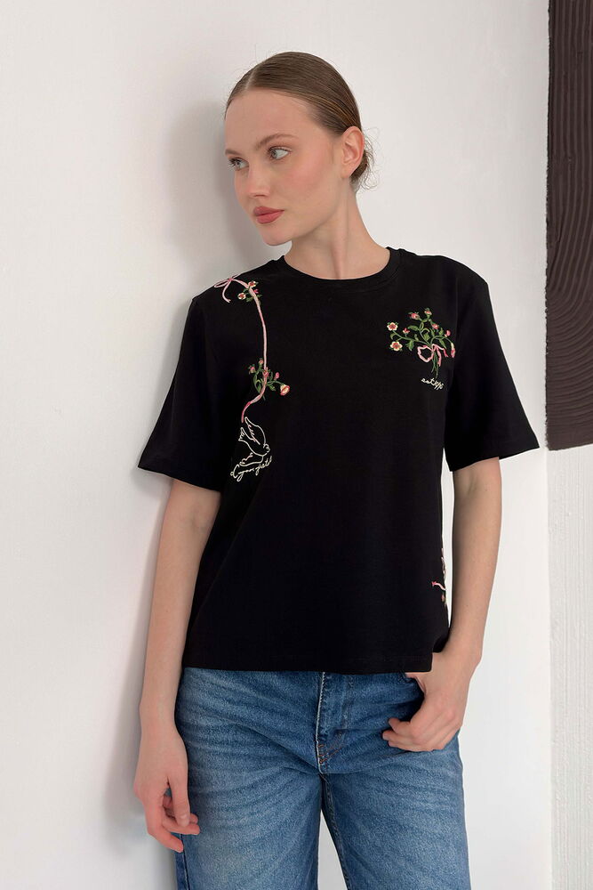 D 3025 NAKIŞLI TİŞÖRT - SİYAH