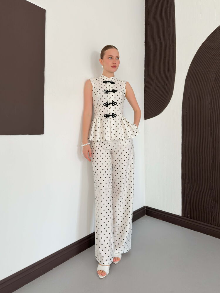 Topshow Puantiyeli Pantolon - Krem | D3075