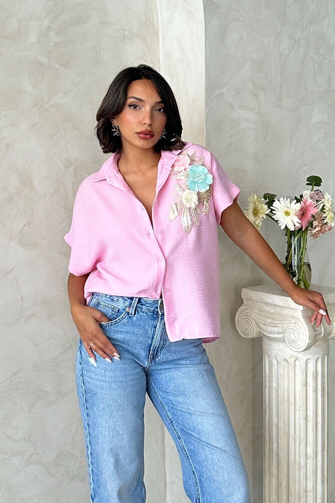 D 2648 ÇİÇEK DETAYLI GÖMLEK - PEMBE