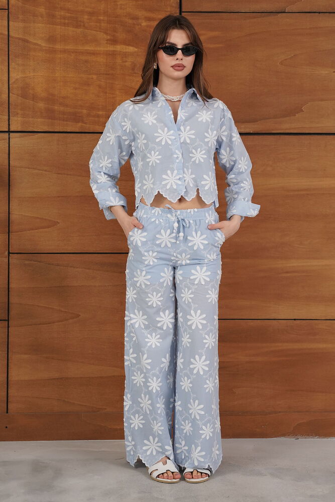 Nakışlı Toptan Pantolon - Mavi | Topshow