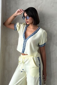 D 2846 KOT DETAYLI CEKET - SARI