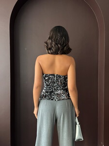 F 2056 ARKADAN FERMUARLI STRAPLEZ BLUZ - GÜMÜŞ #5