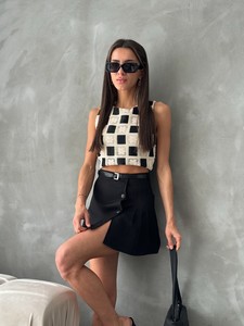 Topshow Siyah Dama Desen Tığ İşi Toptan Bluz #3