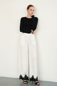 D2969 PAÇASI DANTELLİ SATEN PANTOLON - KREM