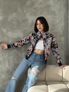 Topshow Lacivert Desenli Crop Toptan Mont #3