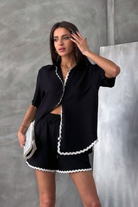 Topshow Siyah Sutaşı Detaylı Toptan Gömlek