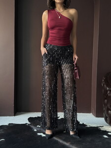 Topshow Siyah Pullu Tül Toptan Pantolon #3