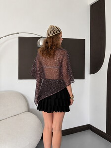 D 3118 ASİMETRİK KESİM YARASA KOL PULLU FİLE BLUZ - BORDO #3
