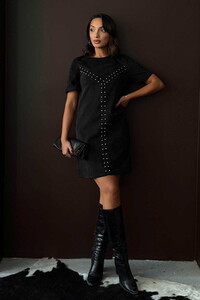 F 2039 DROPLU SÜET ELBİSE - SİYAH