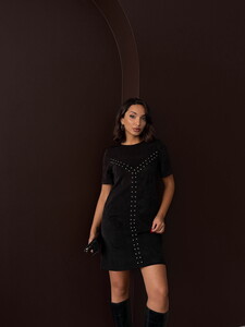 F 2039 DROPLU SÜET ELBİSE - SİYAH #2