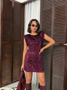 Sequin Velvet Dress - Plum | F2049 #5