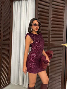 Sequin Velvet Dress - Plum | F2049 #2