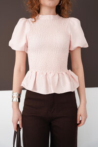 Gipeli Bisiklet Yaka T Toptan Bluz - Pudra | D2999 - Topshow #4