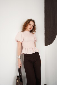 Gipeli Bisiklet Yaka T Toptan Bluz - Pudra | D2999 - Topshow #2