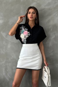 Çoban Dikişli Dokuma Toptan Etek - Krem | TOPSHOW