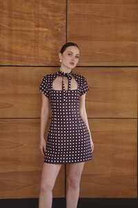 D 2978 PUANTİYELİ SATEN ELBİSE - KAHVE #3