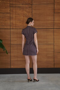 D 2978 PUANTİYELİ SATEN ELBİSE - KAHVE #5