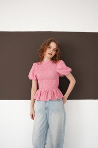 Gipeli Bisiklet Yaka T Toptan Bluz - Kırmızı | D2999 - Topshow #2