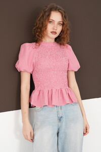 Gipeli Bisiklet Yaka T Toptan Bluz - Kırmızı | D2999 - Topshow