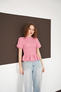 Gipeli Bisiklet Yaka T Toptan Bluz - Kırmızı | D2999 - Topshow #1