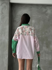 Topshow Pembe Zümrüt Çizgili .Çiekli Toptan Gömlek #5