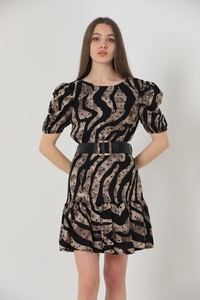 Topshow Zebra Puantiyeli Zebra Puantiyeli Kısa Kollu Toptan Elbise #1