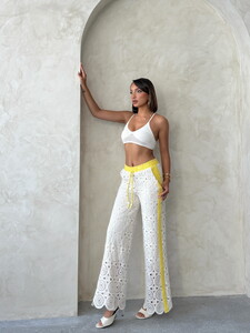 F 1759 KOT DETAYLI DANTEL PANTOLON - SARI #3