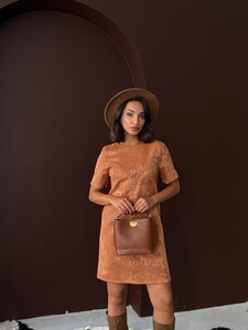 F 2039 DROPLU SÜET ELBİSE - TABA #3