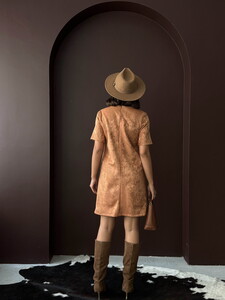 F 2039 DROPLU SÜET ELBİSE - TABA #5