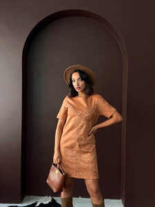 F 2039 DROPLU SÜET ELBİSE - TABA #2