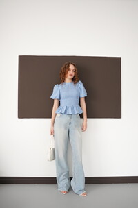 Gipeli Bisiklet Yaka T Toptan Bluz - Saks | D2999 - Topshow #3