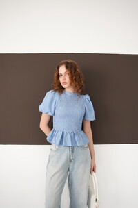 Gipeli Bisiklet Yaka T Toptan Bluz - Saks | D2999 - Topshow #2