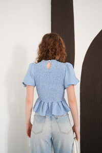 Gipeli Bisiklet Yaka T Toptan Bluz - Saks | D2999 - Topshow #4