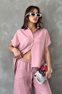 Topshow Pudra Arkası Dantel Detaylı Toptan Gömlek