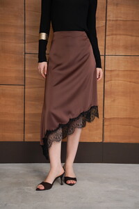 D 2951 DANTELLİ ASİMETRİK ETEK - KAHVE #4