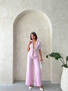 D2812 ÖNDEN BAĞLAMALI ÇİZGİLİ GÖMLEK - PEMBE #2