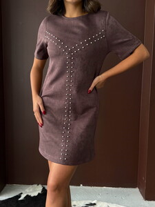 F 2039 DROPLU SÜET ELBİSE - KAHVE #4