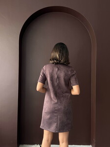 F 2039 DROPLU SÜET ELBİSE - KAHVE #5